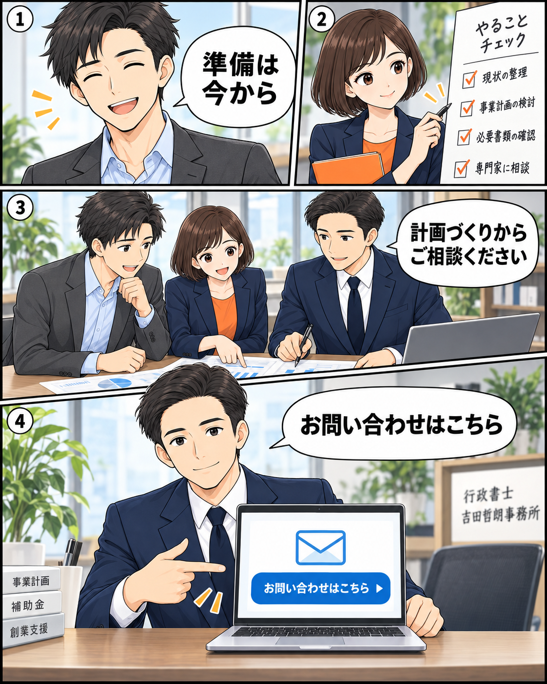 持続化補助金の準備と行政書士吉田哲朗事務所へのお問い合わせ案内