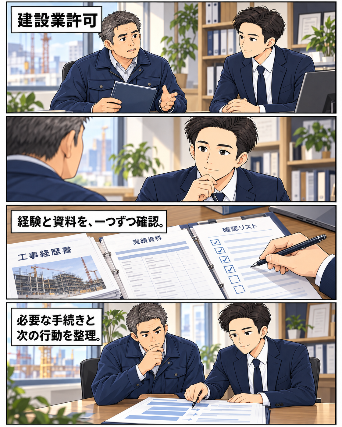 建設業許可の相談で経験と資料を確認し、必要な手続きを整理