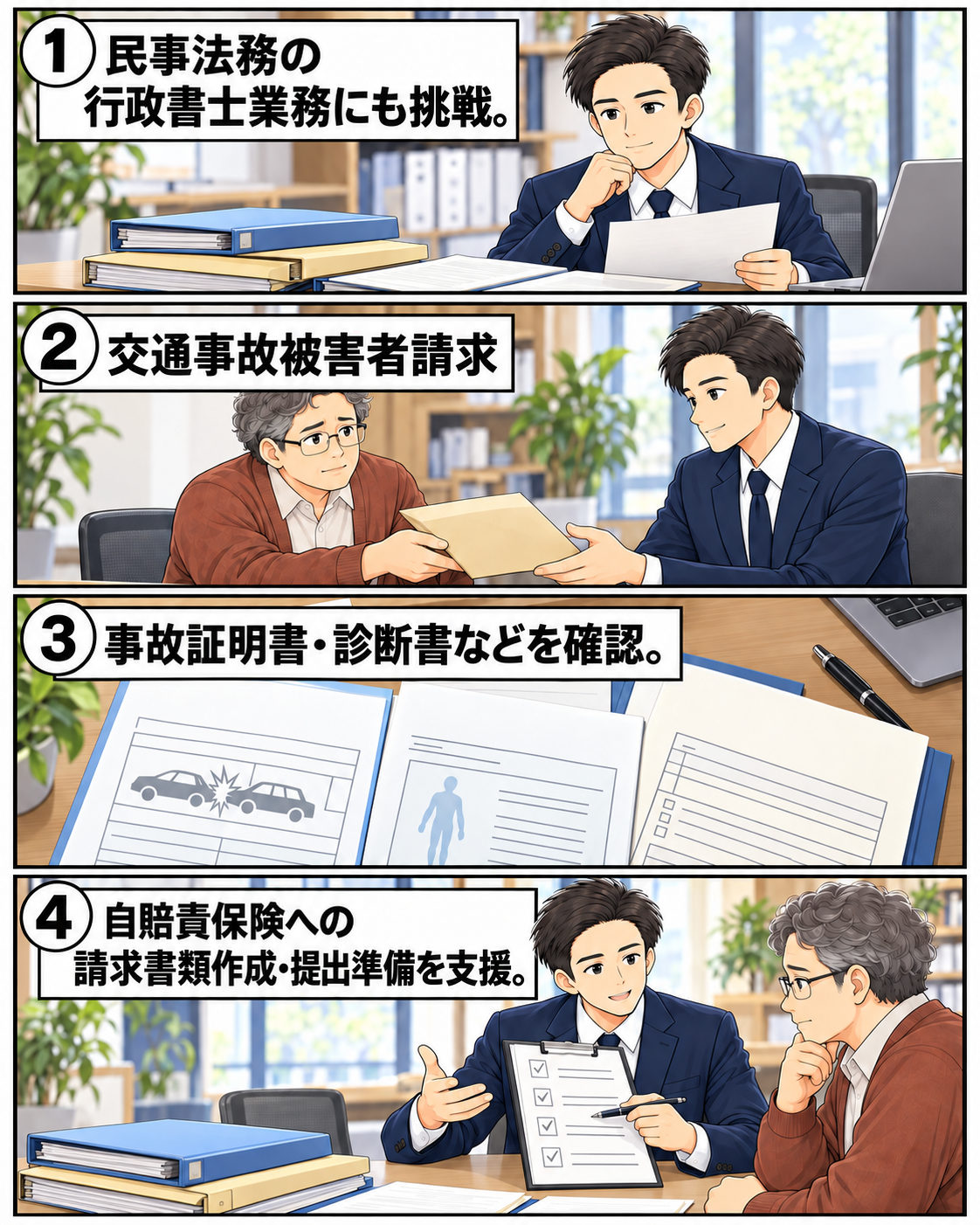 交通事故被害者請求に関する資料確認と書類準備を支援