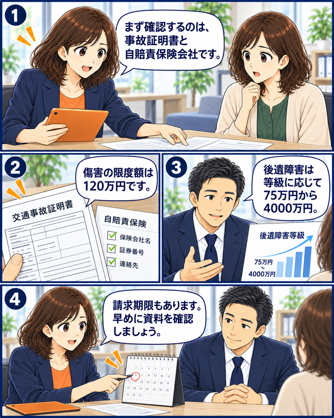 交通事故証明書、自賠責保険会社、傷害や後遺障害に関する資料を確認する