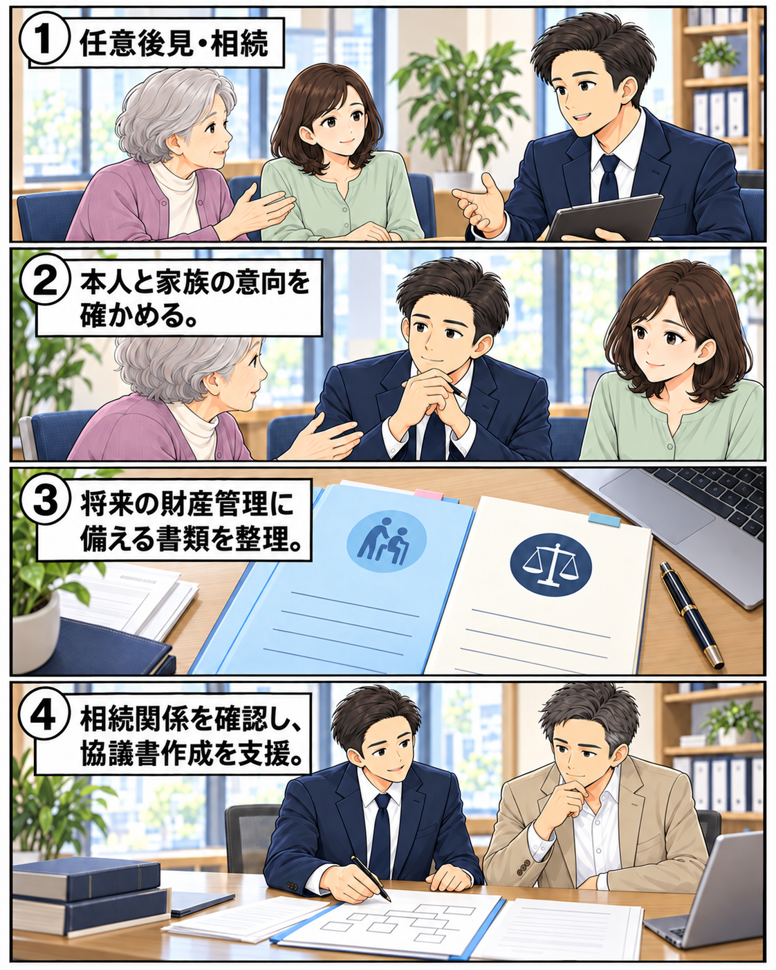 任意後見と相続で本人や家族の意向を確認し、必要な書類を整理