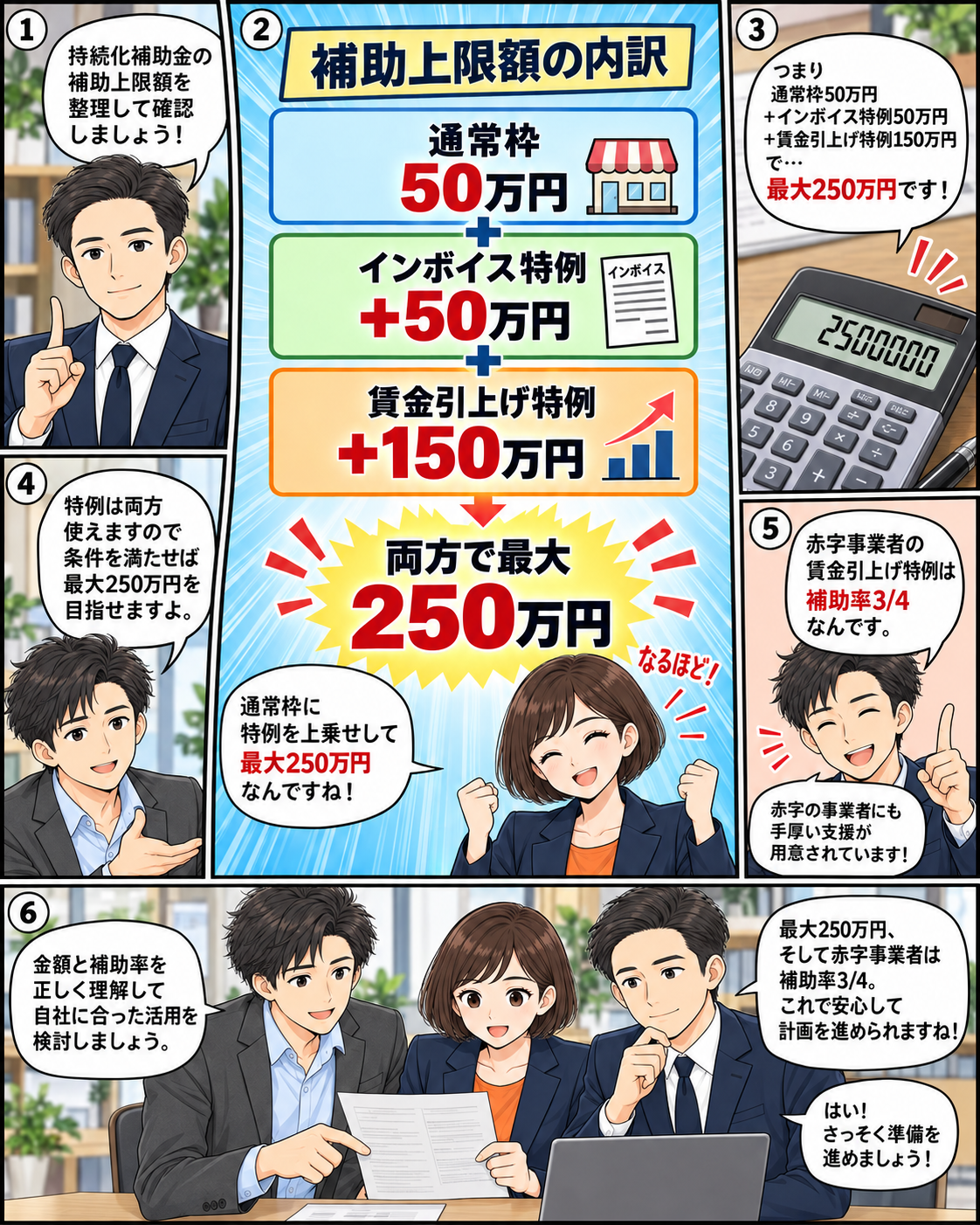 通常枠50万円、特例の上乗せ、最大250万円と補助率を確認